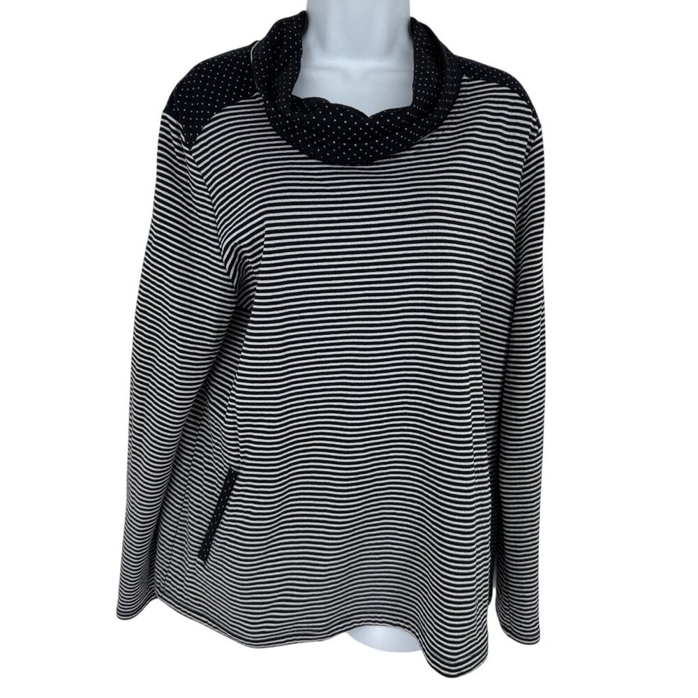 Weekends By Chicos Striped Cowl Neck Polka Dot Accent Long Sleeve Top Sz 2 US L